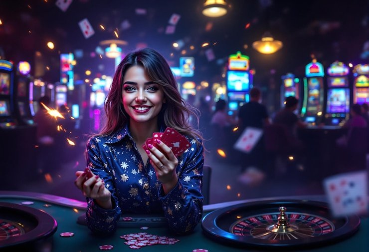 Antarmuka aplikasi pragmatic77 menampilkan meja blackjack live-dealer dan menu permainan slot