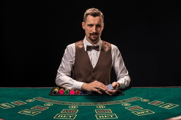 Studio dealer langsung pragmatic77 dengan meja blackjack dan kamera multi-sudut